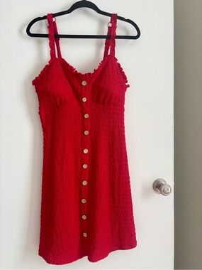 No Boundaries Red Ruffle-Trim Sundress